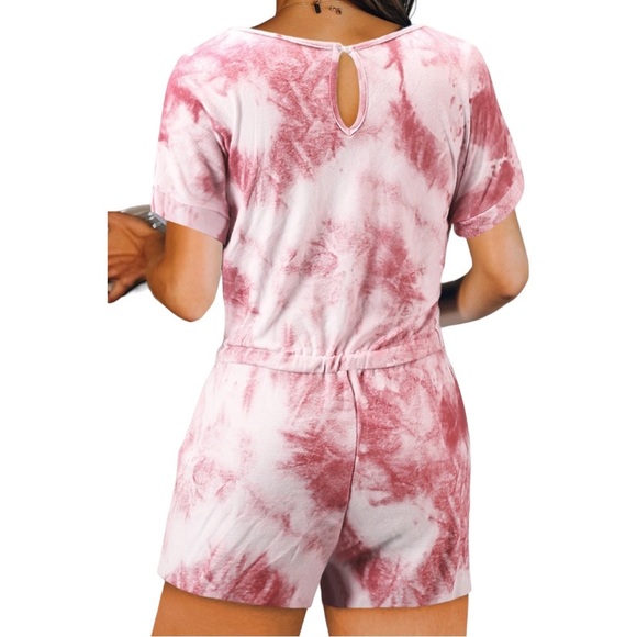 "Funky and Fun: Pink Tie Dye Knit Romper with Convenient Pockets in Size XL - Picture 4 of 6